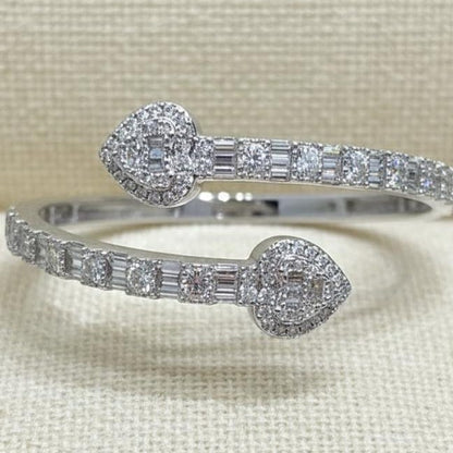 Iced Out Moissanite Heart Bangle Bracelet: 925 Sterling Silver