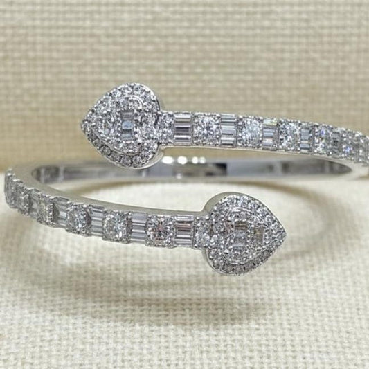 Iced Out Moissanite Heart Bangle Bracelet: 925 Sterling Silver
