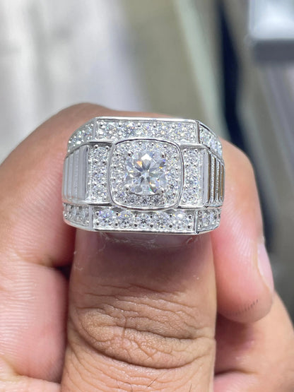 Iced Out Baguette Moissanite Ring: 925 Silver Hip Hop Pinky Ring