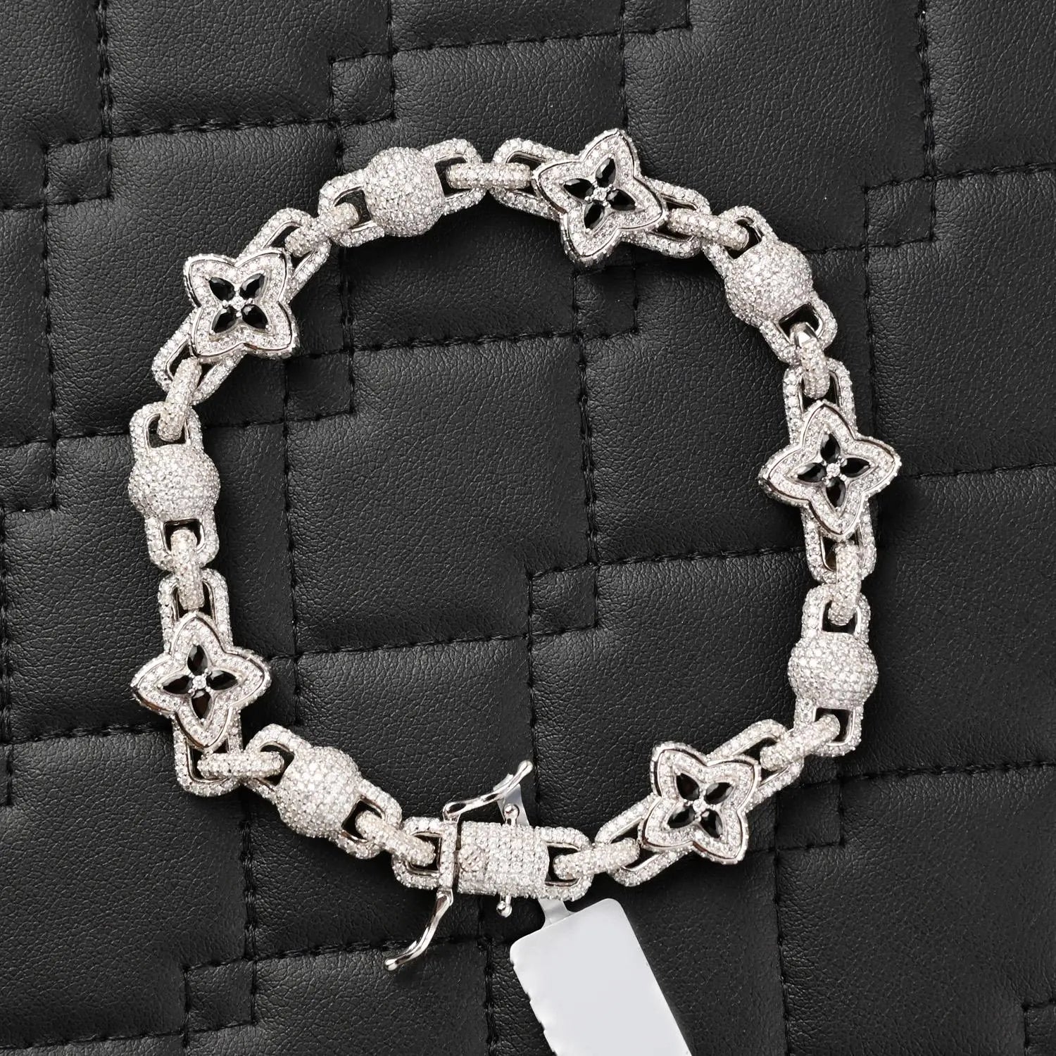Moissanite Iced Out Bracelet – 13 CTW Round Moissanite | VVS D Color | Black Sapphire Accents | 8.5mm Iced Out Bracelet for Men & Women
