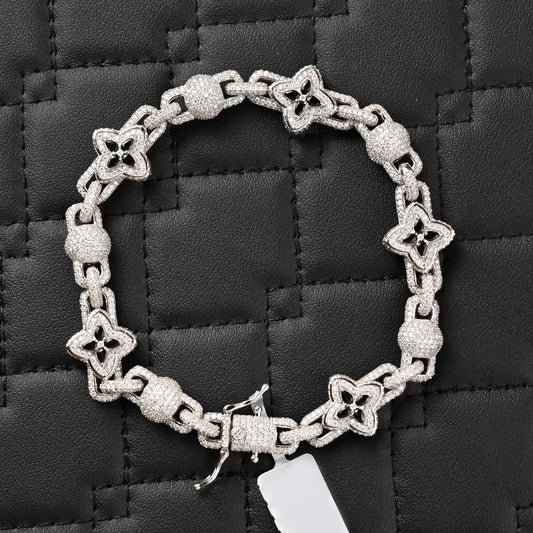 Moissanite Iced Out Bracelet – 13 CTW Round Moissanite | VVS D Color | Black Sapphire Accents | 8.5mm Iced Out Bracelet for Men & Women