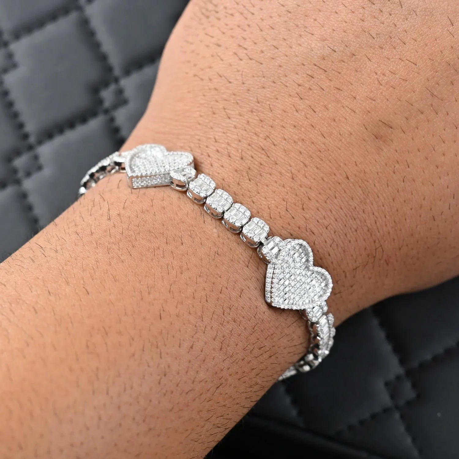 Heart Baguette Bracelet 9CTW VVS Moissanite Diamond Bracelet 16mm 925 Sterling Silve