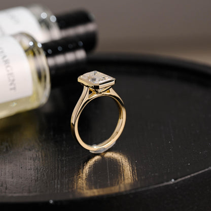 Solid Gold Emerald Cut Moissanite Engagement Ring, Proposal Ring, Promise Ring, Wedding Ring, Anniversary Gift Birthday Gift for Women Wife