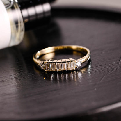 Solid Gold Baguette Moissanite Wedding Band, Half Eternity Ring