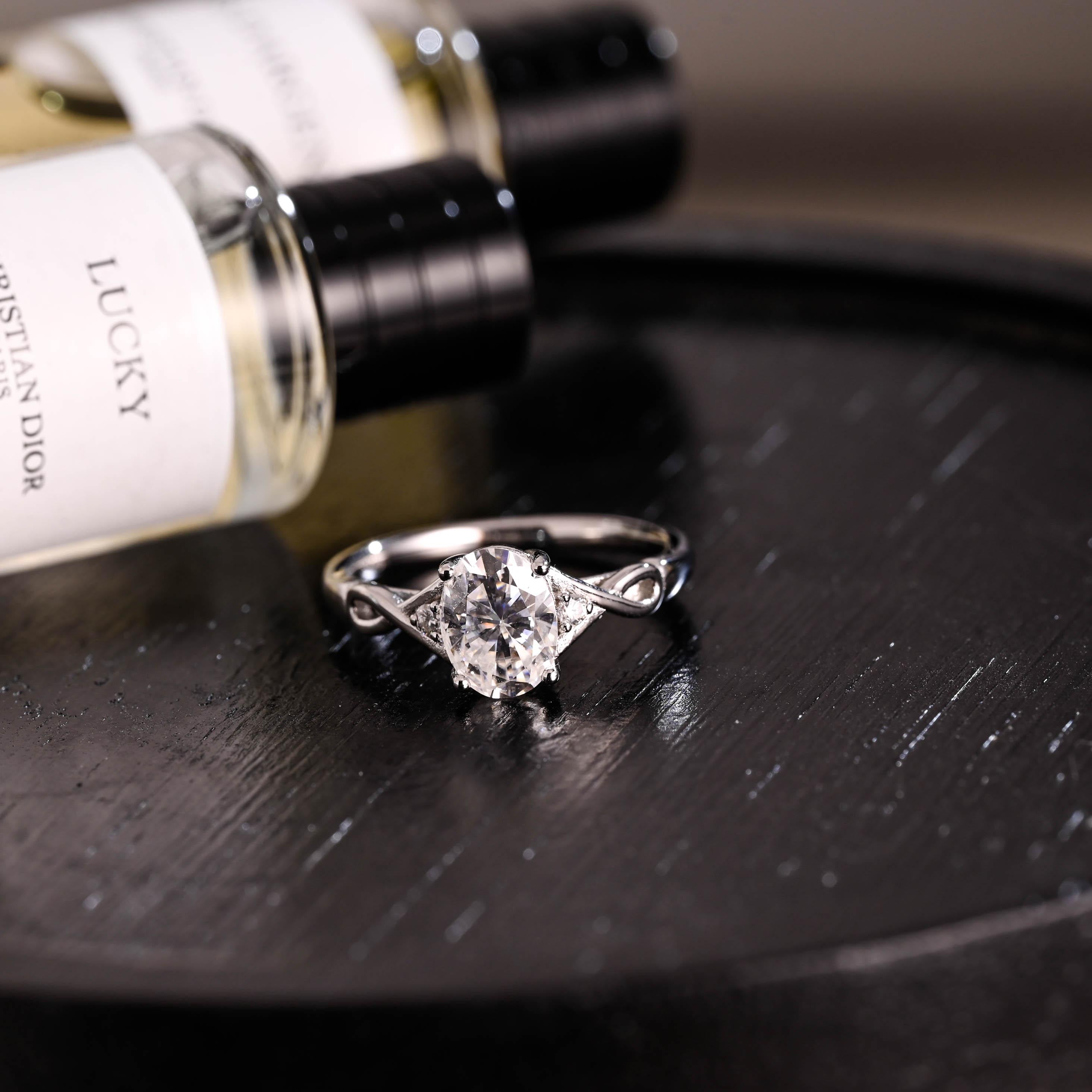Solid Gold Oval Cut Moissanite Engagement Ring, Anniversary Gift for Women