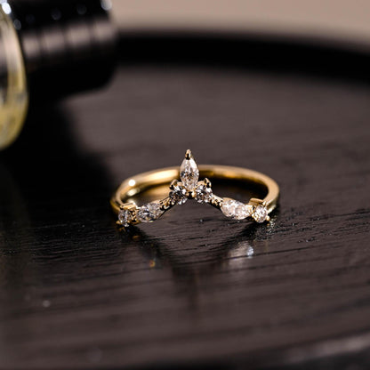 Solid Gold Moissanite Nest Wedding Band, Stackable Ring