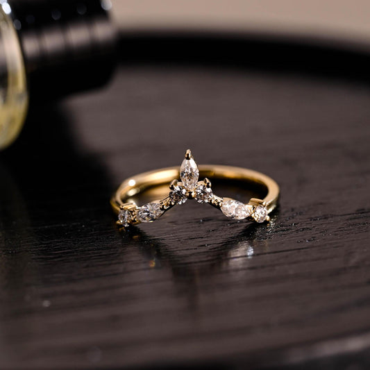 Solid Gold Moissanite Nest Wedding Band, Stackable Ring