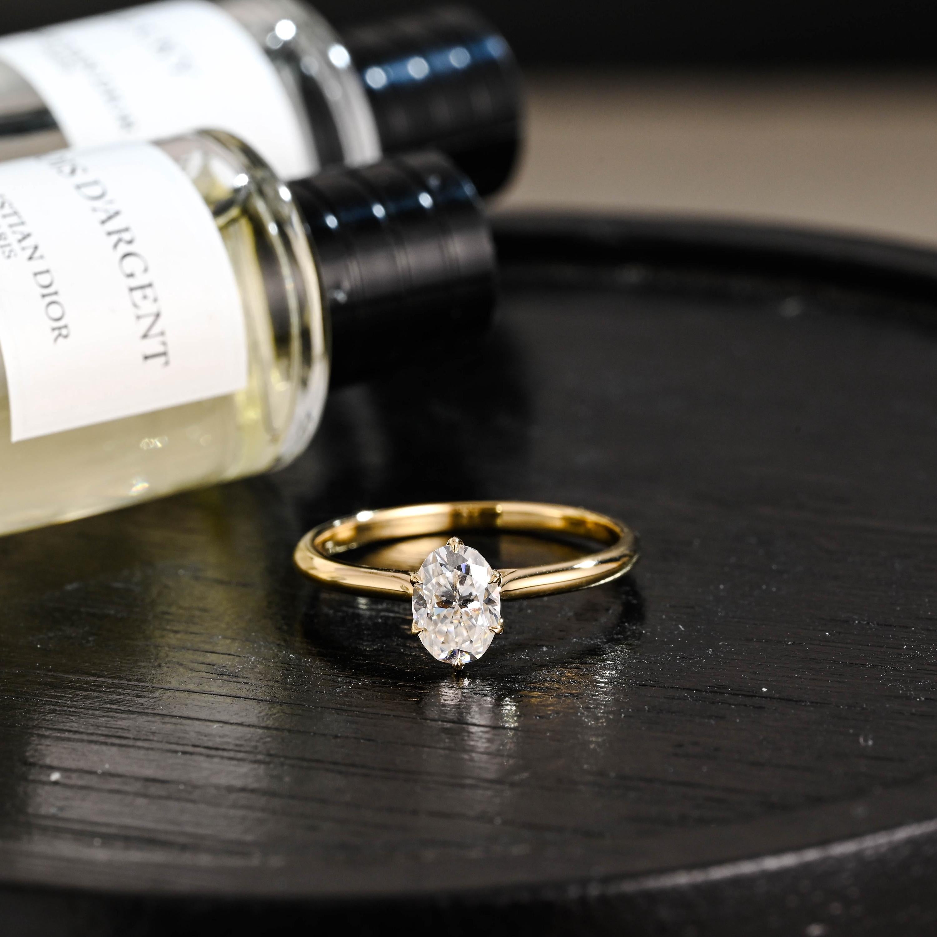Solid Gold Oval Cut Moissanite Engagement Ring, Tulip Proposal Ring
