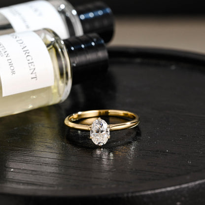 Solid Gold Oval Cut Moissanite Engagement Ring, Tulip Proposal Ring