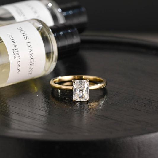 Solid Gold Radiant Cut Moissanite Engagement Ring, Solitaire Ring, Anniversary Gift for Her