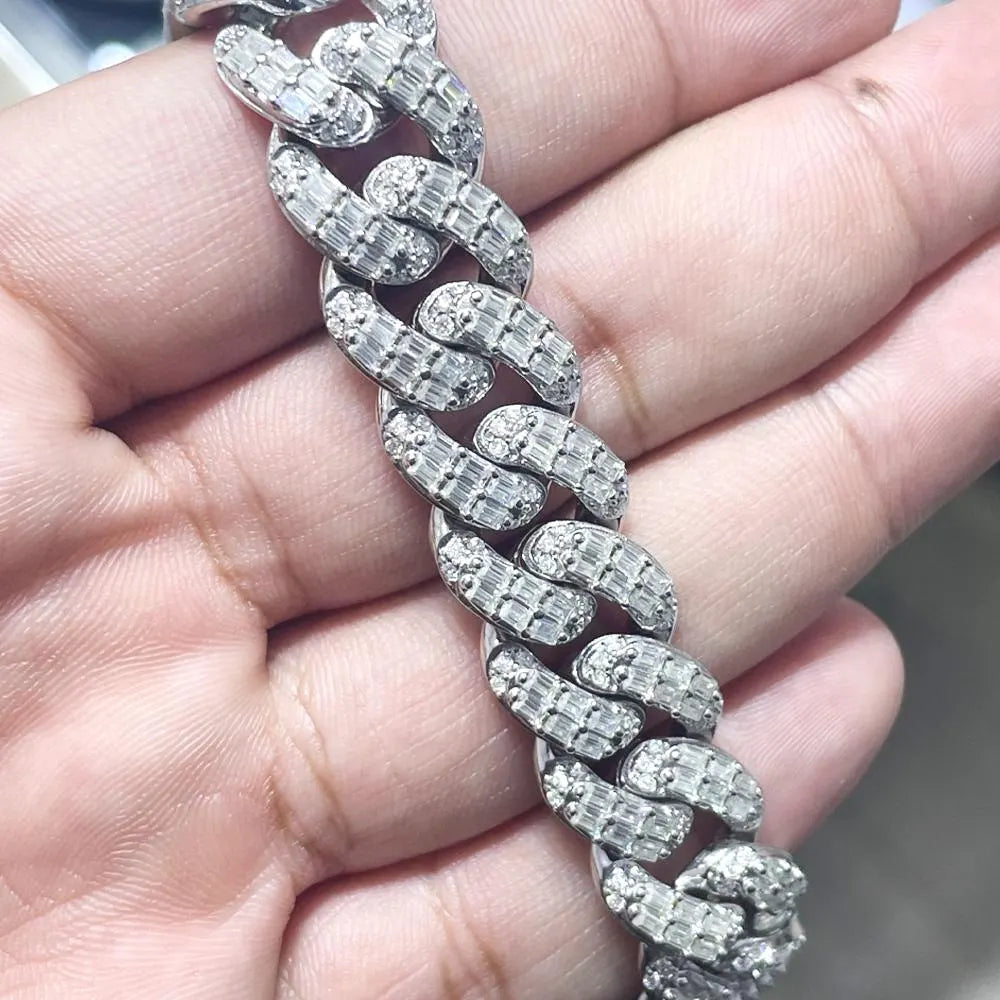 Moissanite Moissanite Baguette Cuban Link Bracelet: 925 Sterling SilverCuban Link Bracelet: 925 Sterling Silver