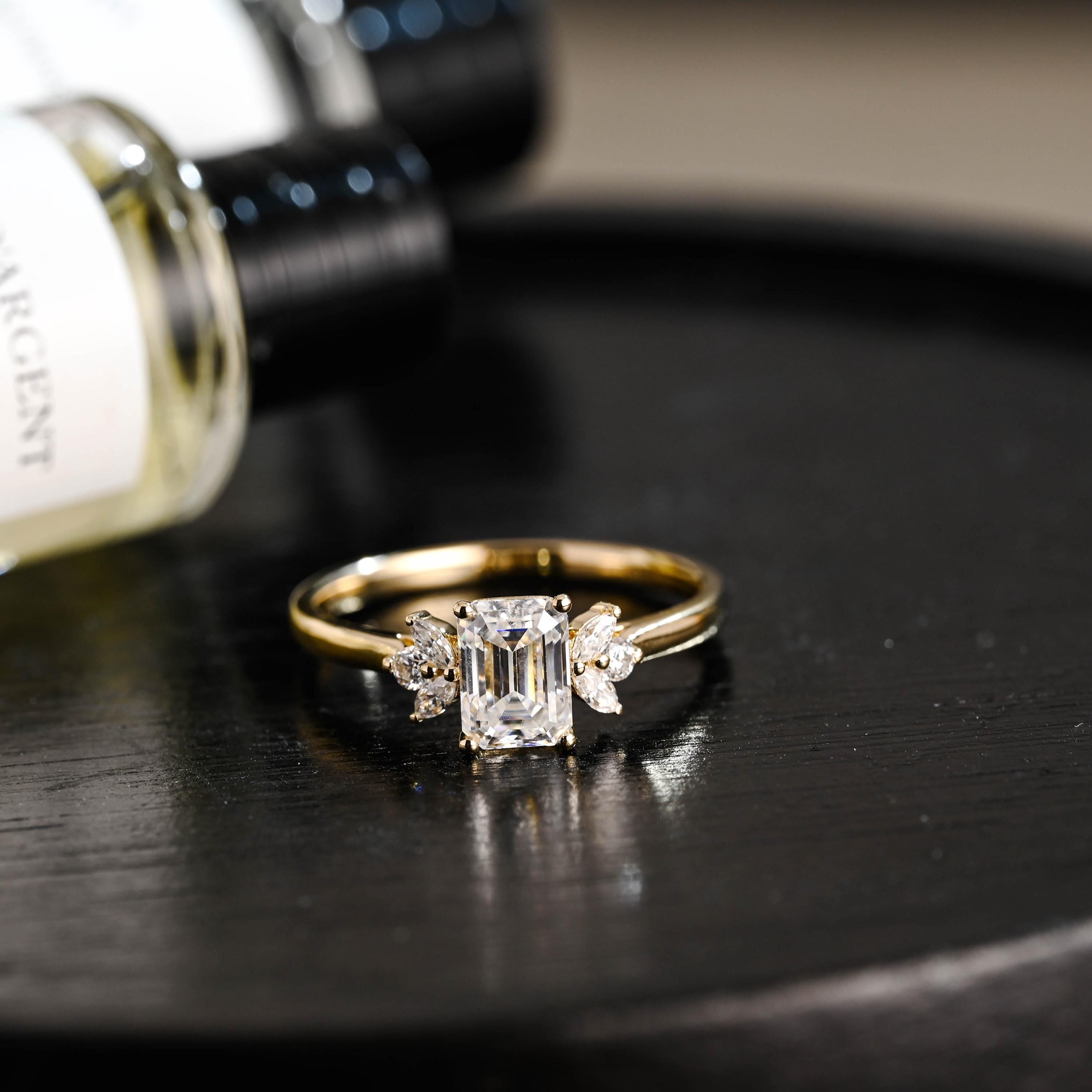 Solid Gold Emerald Cut Moissanite Engagement Ring, Proposal Ring, Promise Ring, Wedding Ring, Anniversary Gift Birthday Gift for Women