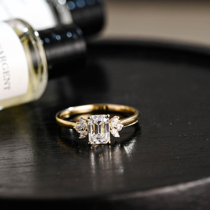 Solid Gold Emerald Cut Moissanite Engagement Ring, Proposal Ring, Promise Ring, Wedding Ring, Anniversary Gift Birthday Gift for Women