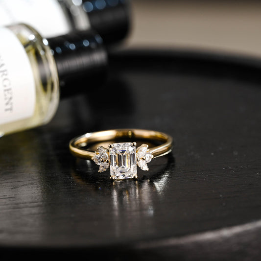 Solid Gold Emerald Cut Moissanite Engagement Ring, Proposal Ring, Promise Ring, Wedding Ring, Anniversary Gift Birthday Gift for Women