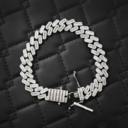 VVS Moissanite Cuban Link Bracelet Solid Sterling Silver 925 | Baguette Moissanites 17 Carats 12mm