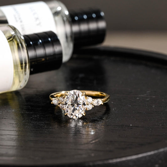 Solid Gold Oval Cut Moissanite Engagement Ring, Anniversary Gift for Women