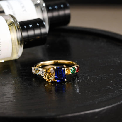 Solid Gold Toi et Moi Emerald Cut Lab Grown Sapphire & Pear Citrine Engagement Ring