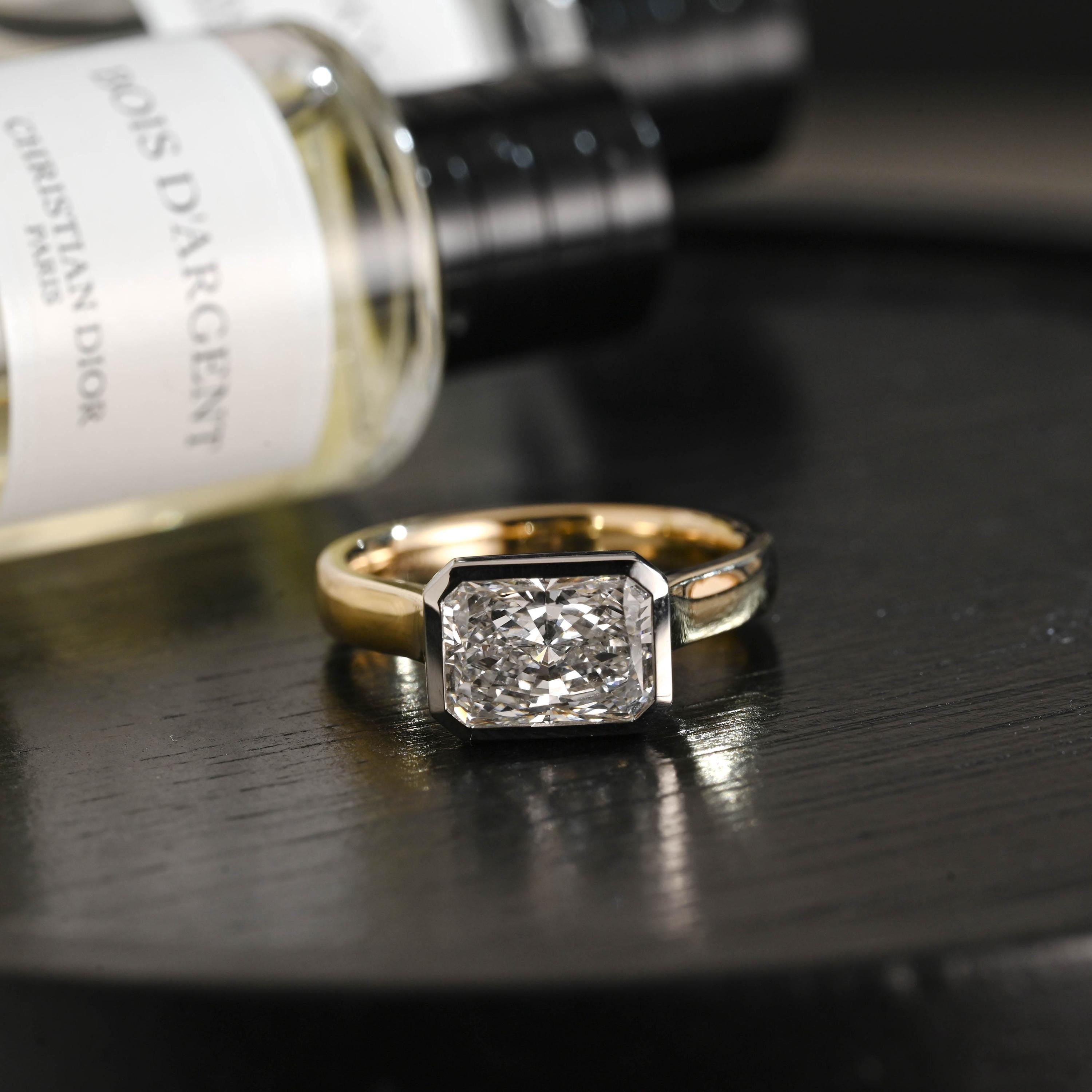 Solid Gold 3mm Radiant Cut Solitaire Moissanite Engagement Ring, Anniversary Gift for Her