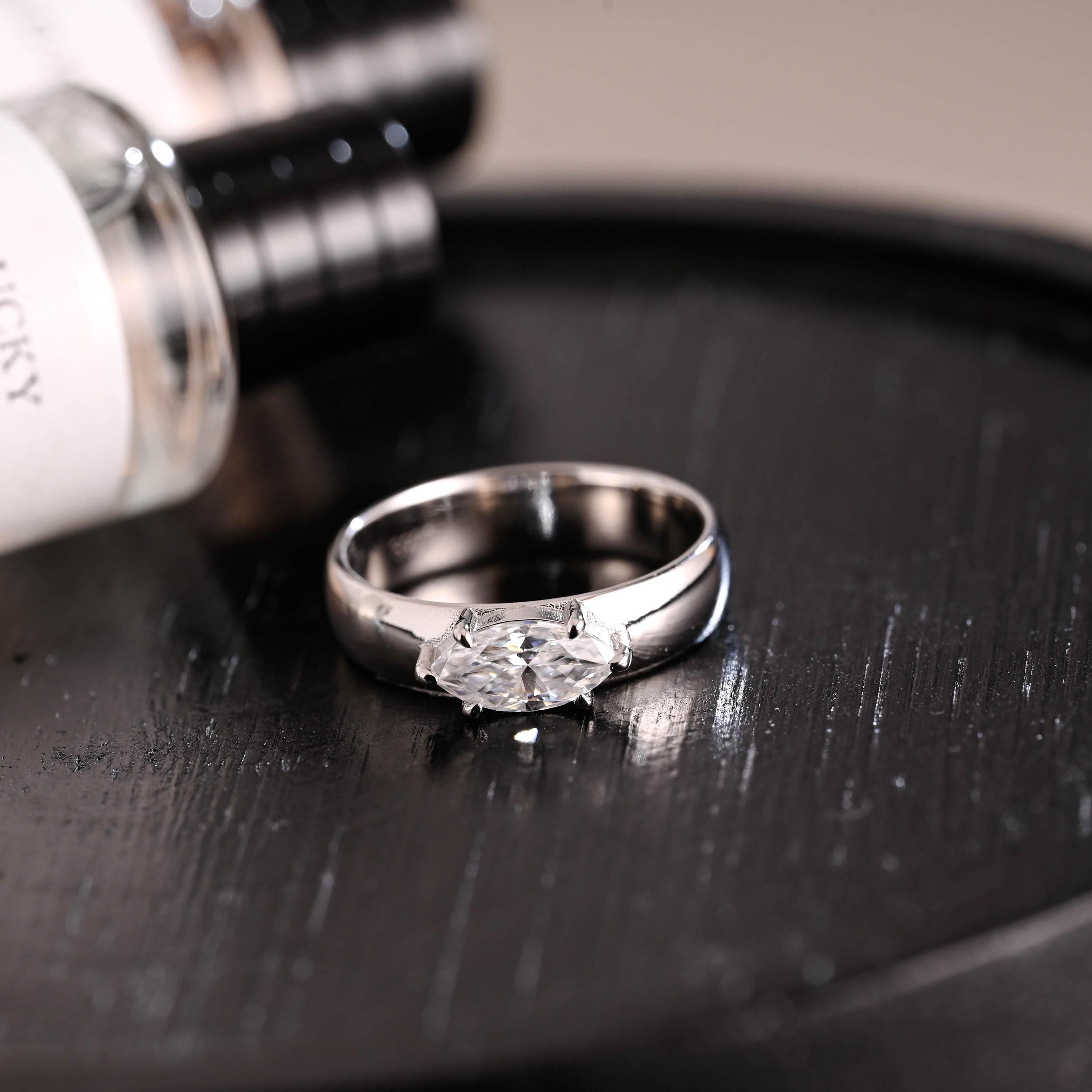Solid Gold Marquise Moissanite Engagement Ring, 4.5mm Width Anniversary Ring