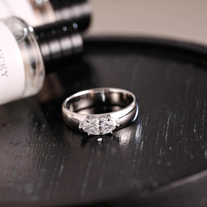 Solid Gold Marquise Moissanite Engagement Ring, 4.5mm Width Anniversary Ring