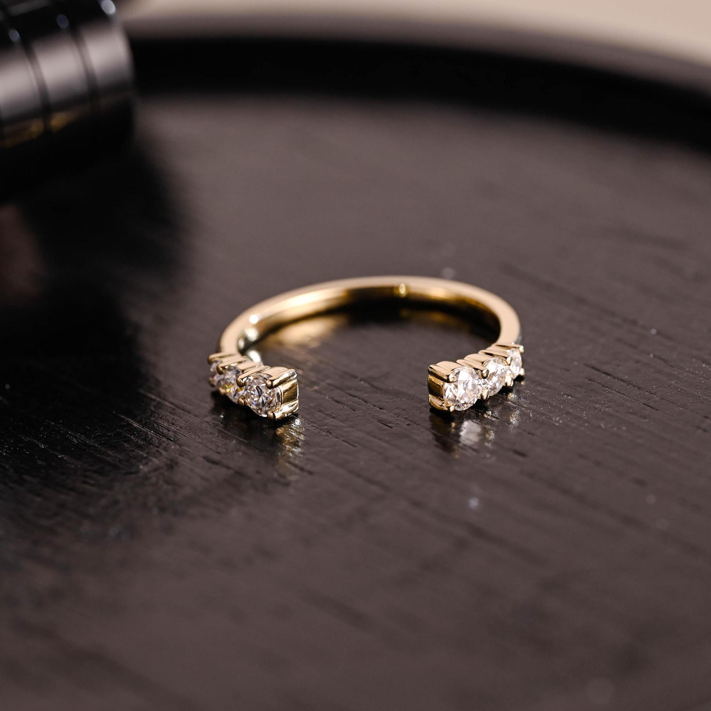 Solid Gold Moissanite Open Wedding Band, Stackable Anniversary Ring