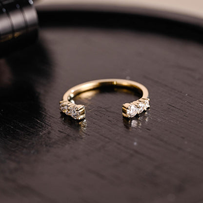 Solid Gold Moissanite Open Wedding Band, Stackable Anniversary Ring