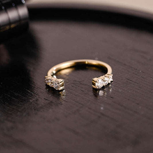 Solid Gold Moissanite Open Wedding Band, Stackable Anniversary Ring