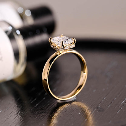 Solid Gold Ascot Hidden Halo Radiant Cut Moissanite Engagement Ring