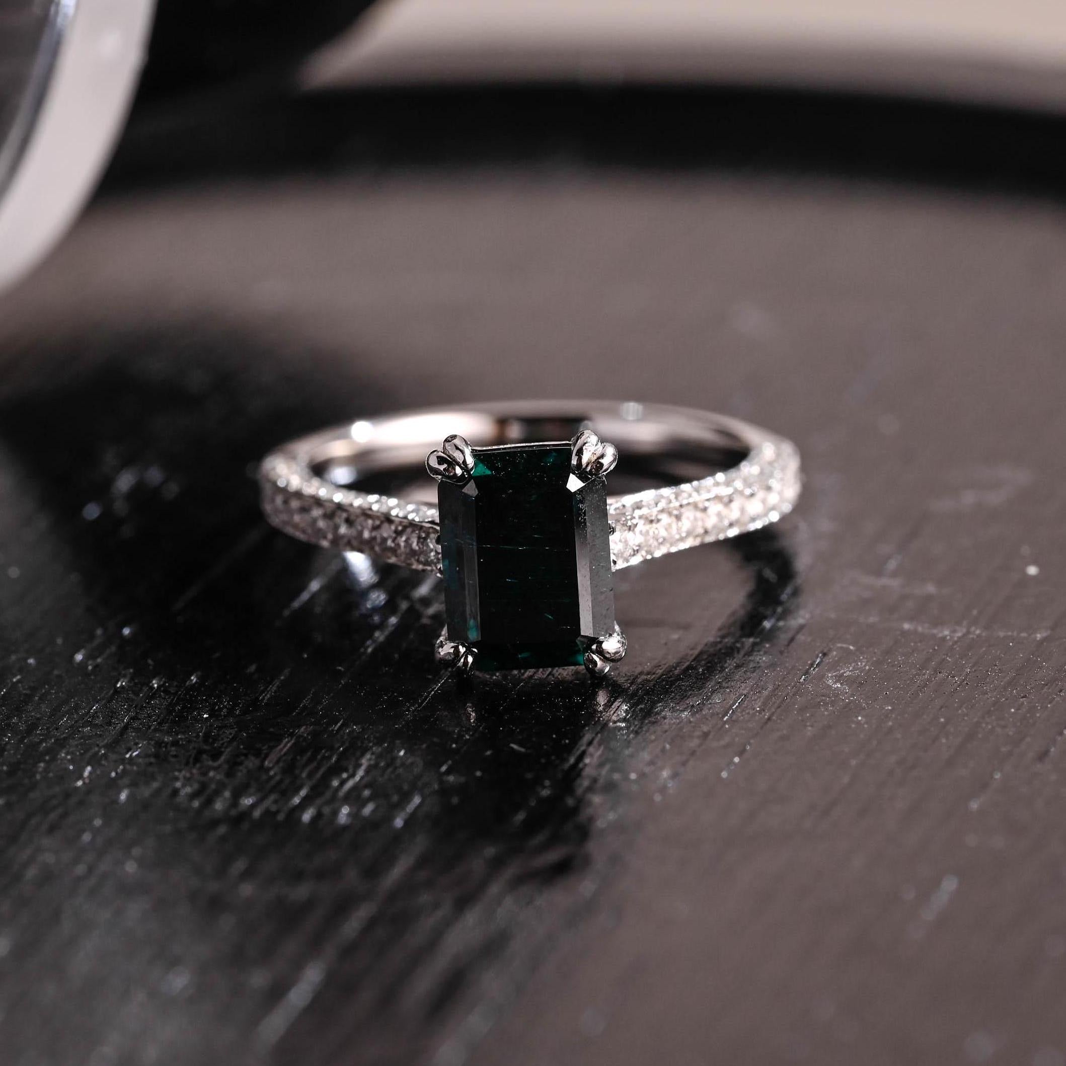 Full Pave Lab Grown Emerald Engagement Ring, Cathedral Setting Wedding Ring, 8 Prongs Anniversary Ring for Women, Moissanite Ring Gifts