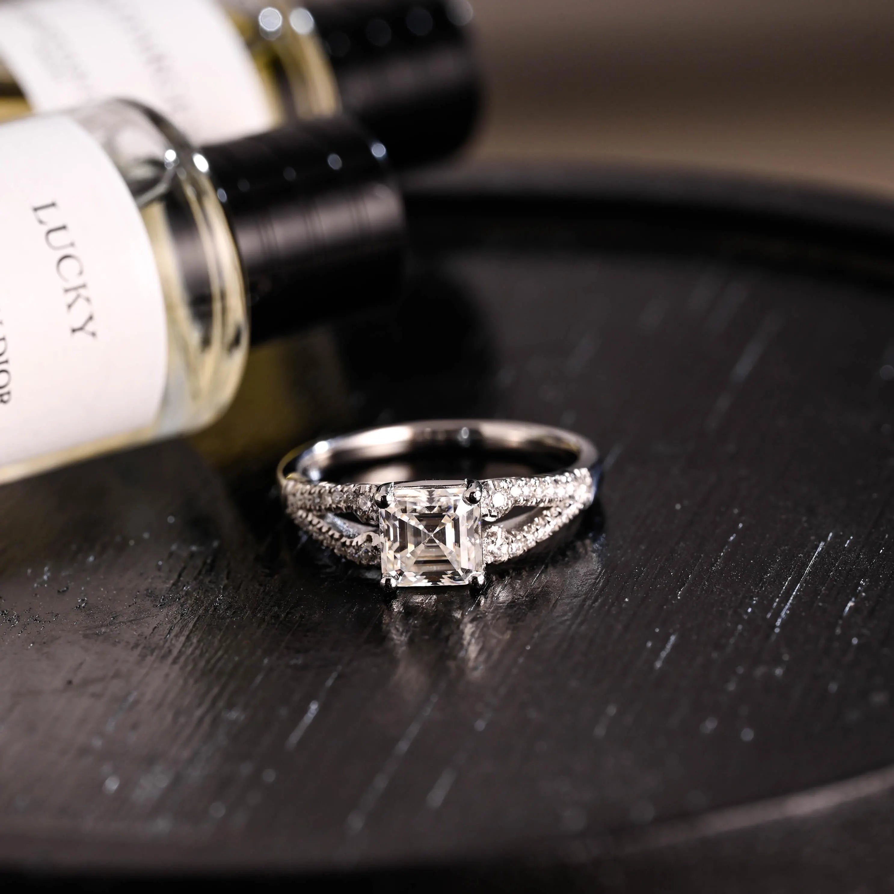 Solid Gold Asscher Cut Moissanite Engagement Ring, Proposal Ring, Promise Ring, Wedding Ring, Anniversary Gift Birthday Gift for Women Wife