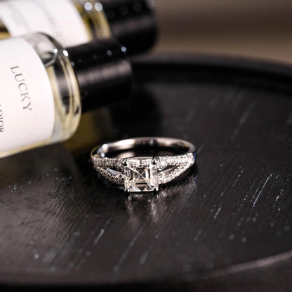 Solid Gold Asscher Cut Moissanite Engagement Ring, Proposal Ring, Promise Ring, Wedding Ring, Anniversary Gift Birthday Gift for Women Wife