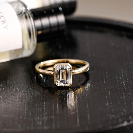 Solid Gold Emerald Cut Moissanite Engagement Ring, Proposal Ring, Promise Ring, Wedding Ring, Anniversary Gift Birthday Gift for Women Wife