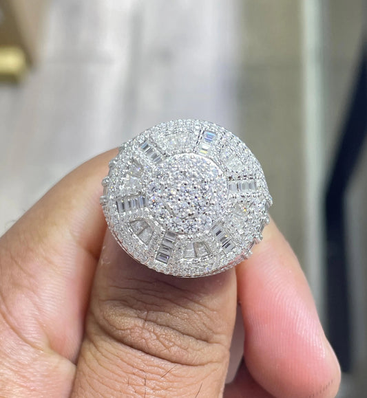 Iced Out Moissanite Dome Ring: 6.6 Carat Sterling Silver Hip Hop Ring