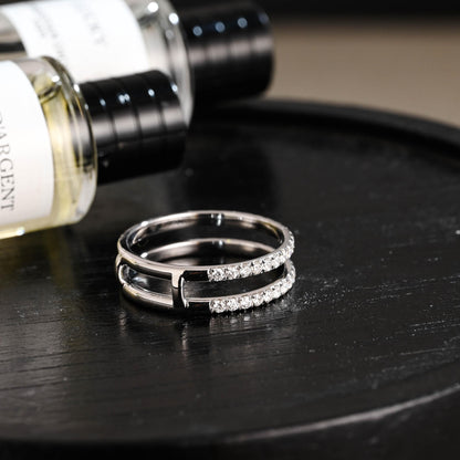 Solid Gold Moissanite Wedding Band, Double Row Enhancer Ring