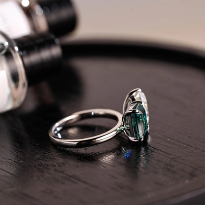 Solid Gold Pear Cut Toi et Moi Moissanite Engagement Ring, Green Moissanite Two Stone Ring