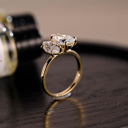 Toi et Moi Moissanite Engagement Ring, Marquise/Pear Cut Moissanite Solid Gold Ring, Two-Stone Wedding Ring