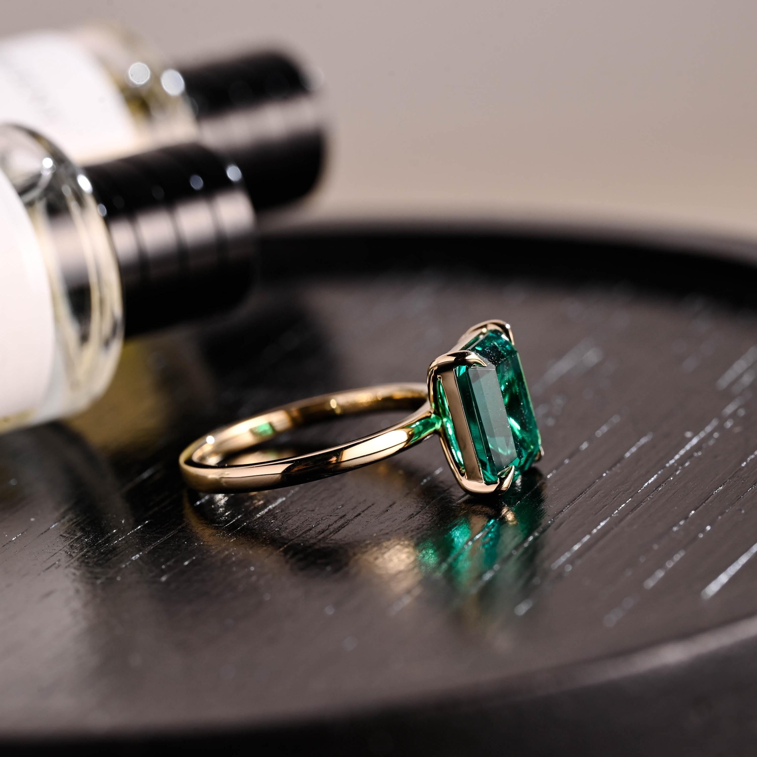 Solid Gold Lab Grown Emerald Engagement Ring, Solitaire Emerald Wedding Ring, Anniversary Gemstone Ring, Classic Emerald Birthstone Ring