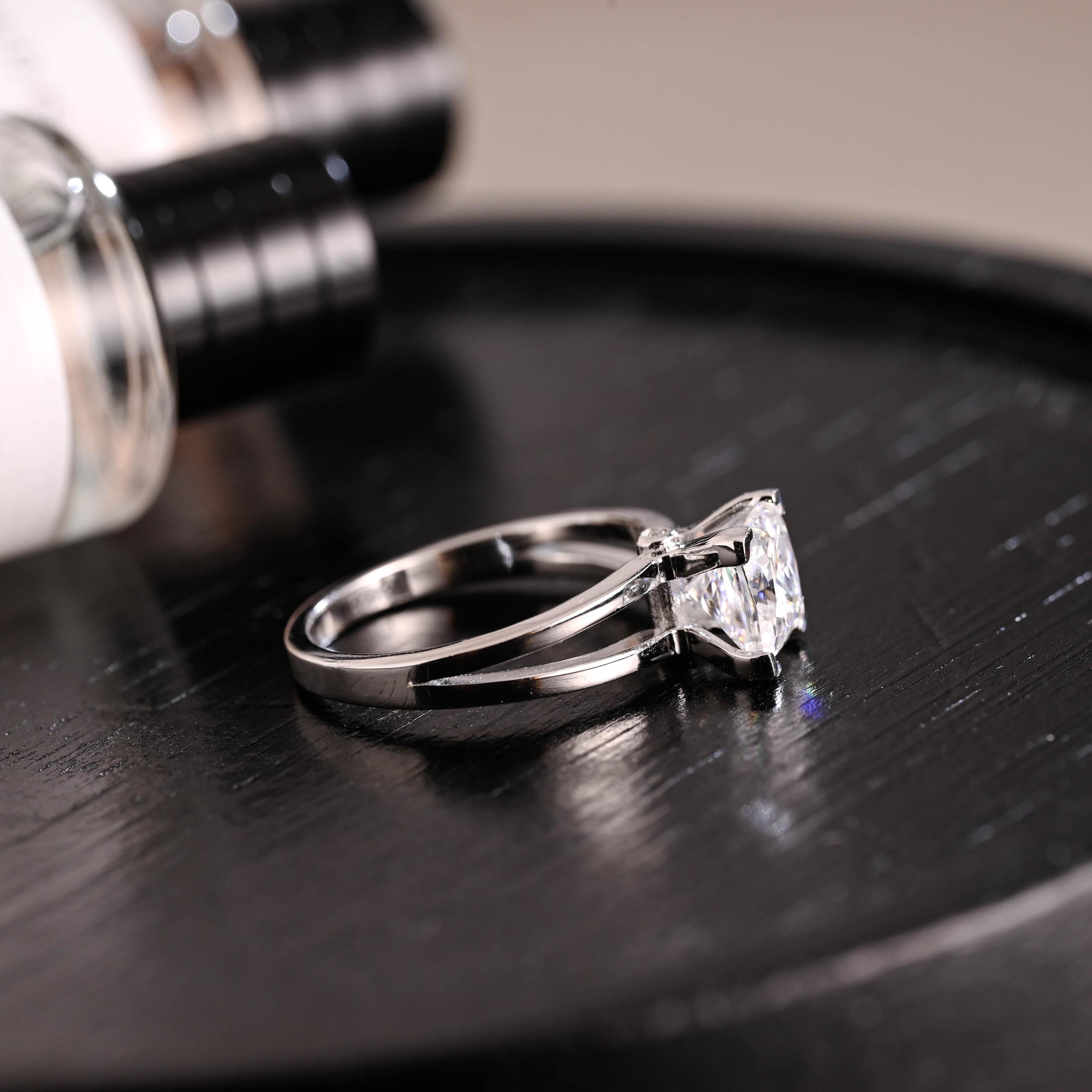 Solid Gold Princess Cut Moissanite Engagement Ring, Anniversary Gift Birthday Gift for Women Wife