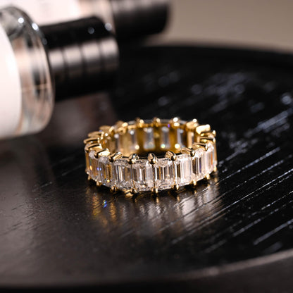 Solid Gold 3*5mm Baguette Moissanite Eternity Wedding Band, Statement Ring
