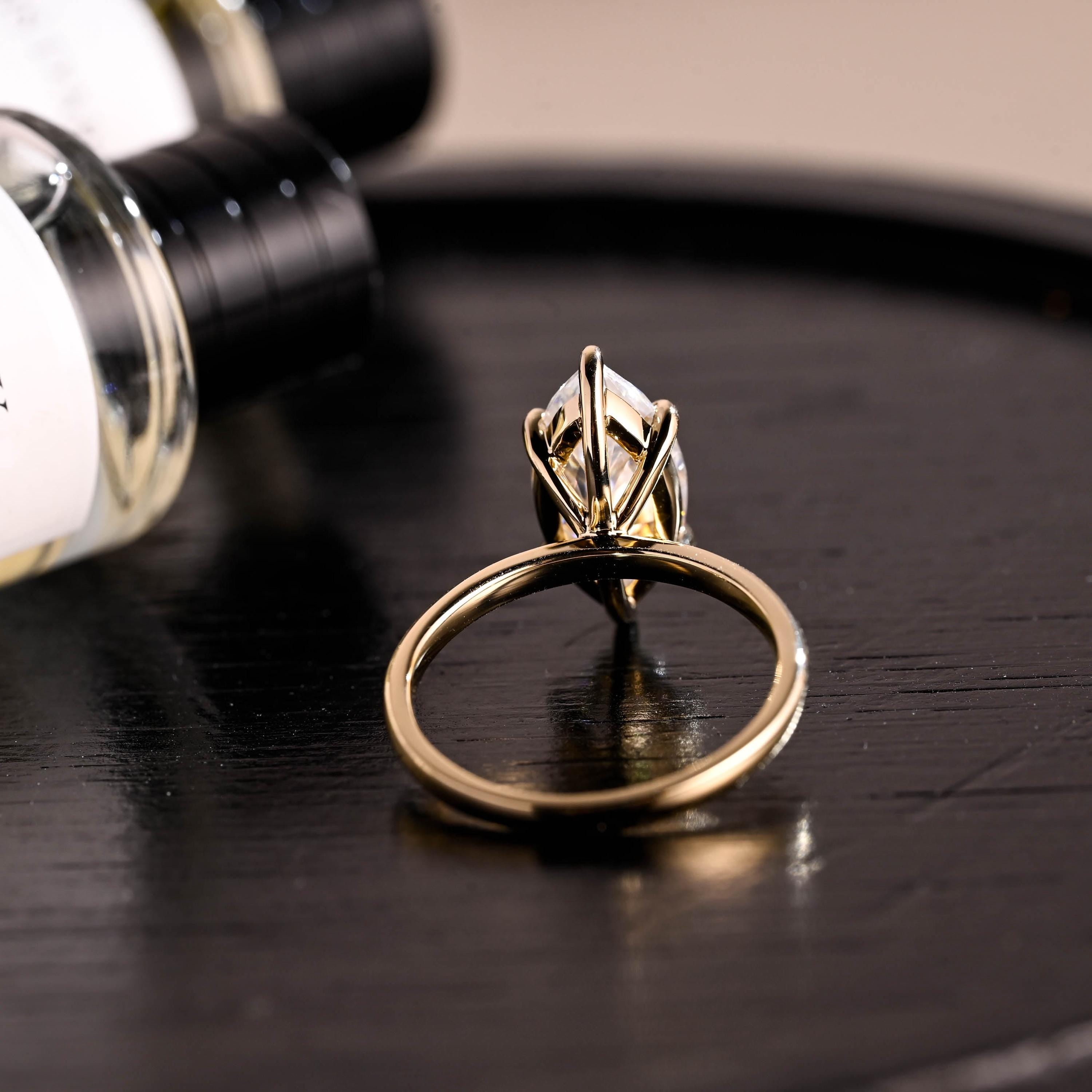 Solid Gold Solitaire Marquise Cut Moissanite Solid Gold Engagement Ring, Anniversary Ring