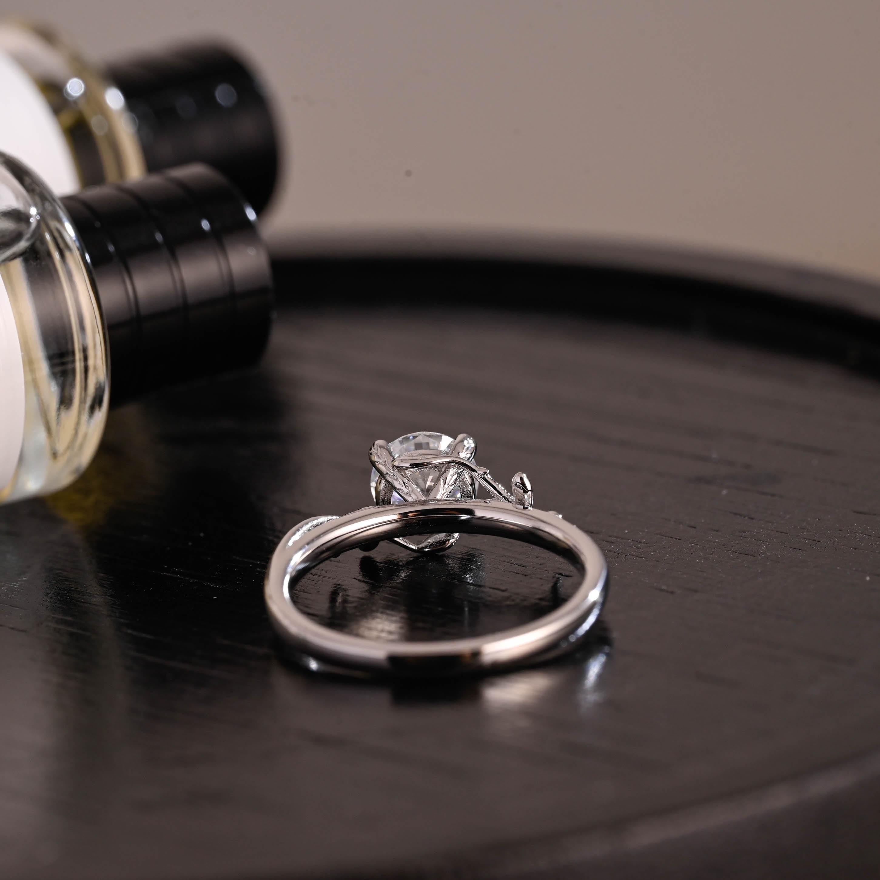 Branch Design Solid Gold Round Cut Moissanite Engagement Ring, Promise Ring, Wedding Ring