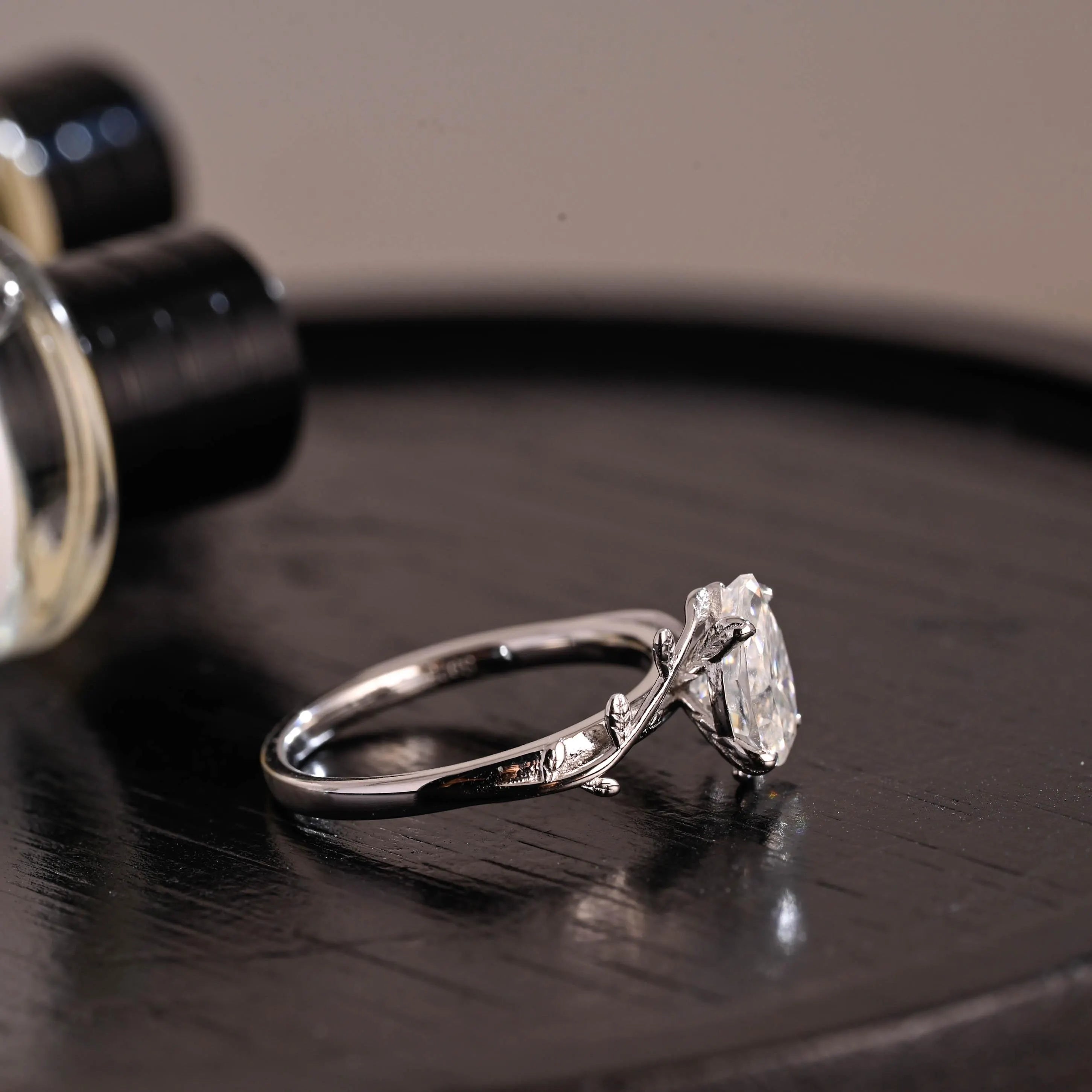 Solid Gold Pear Cut Leaf-Shaped Band Moissanite Engagement Ring, Anniversary Gift Birthday Gift for Women Wife