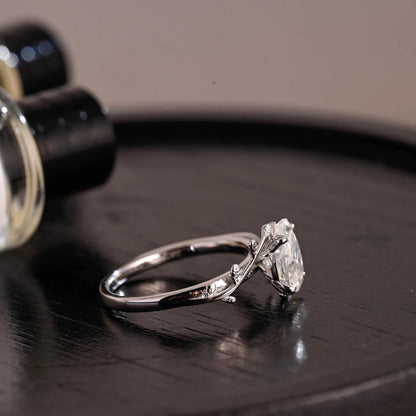 Solid Gold Pear Cut Leaf-Shaped Band Moissanite Engagement Ring, Anniversary Gift Birthday Gift for Women Wife