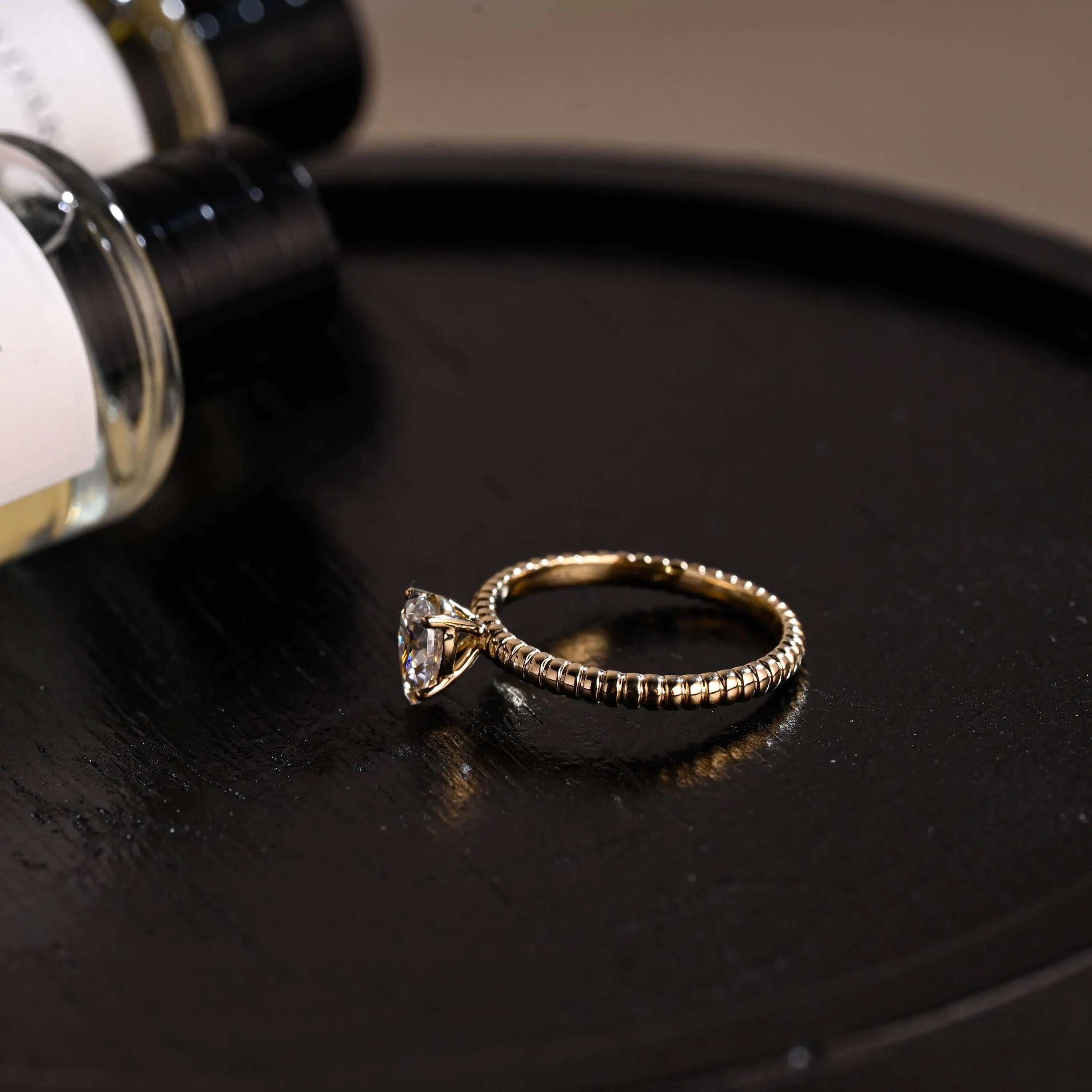 Solid Gold Pear Cut Moissanite Engagement Ring, Twisted Band Solitaire Pear Moissanite Wedding Ring