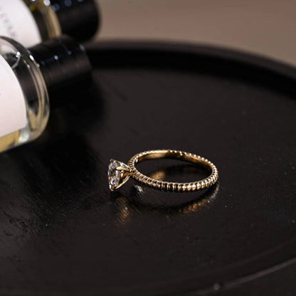 Solid Gold Pear Cut Moissanite Engagement Ring, Twisted Band Solitaire Pear Moissanite Wedding Ring