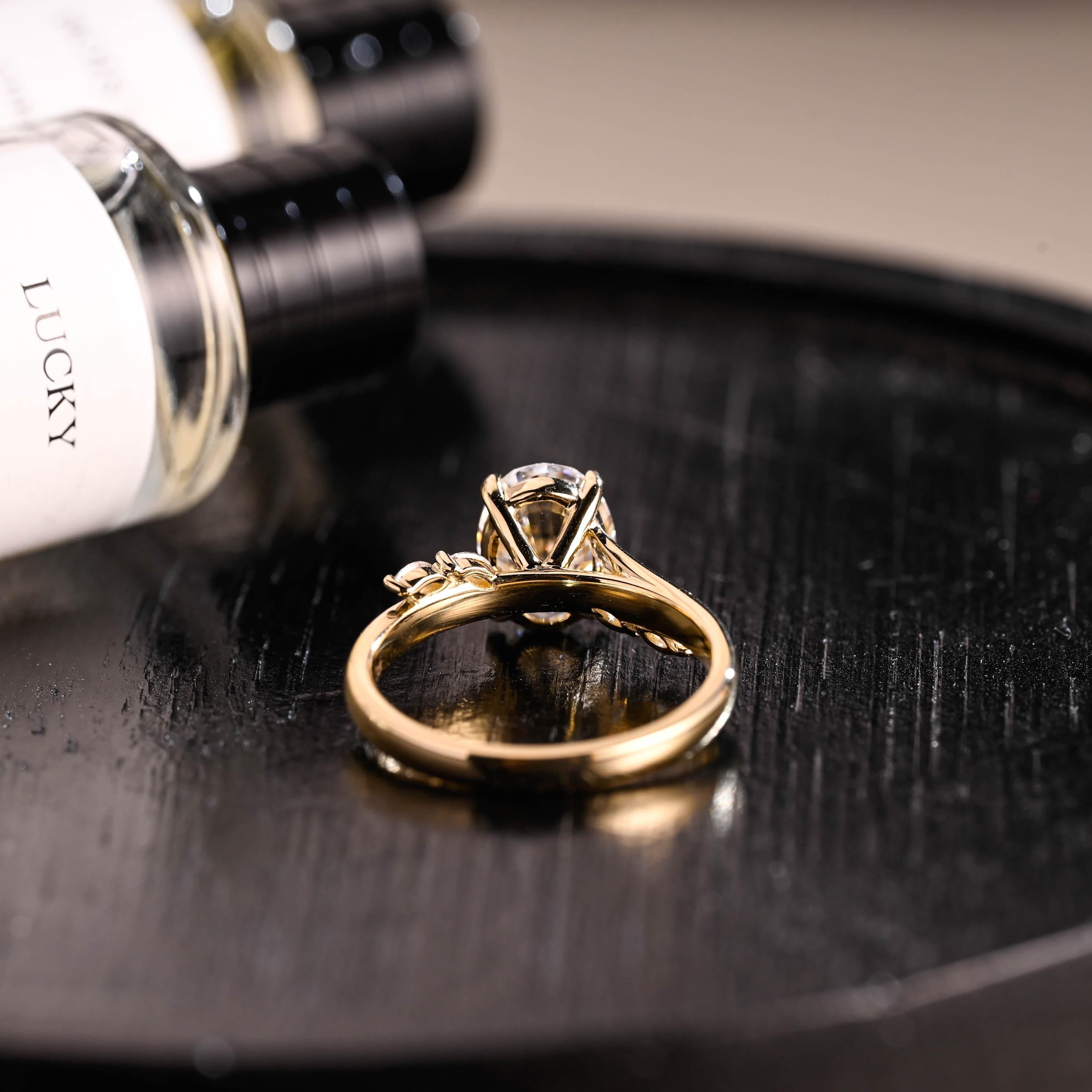 Solid Gold Oval Cut Moissanite Engagement Ring, ByPass Proposal Ring