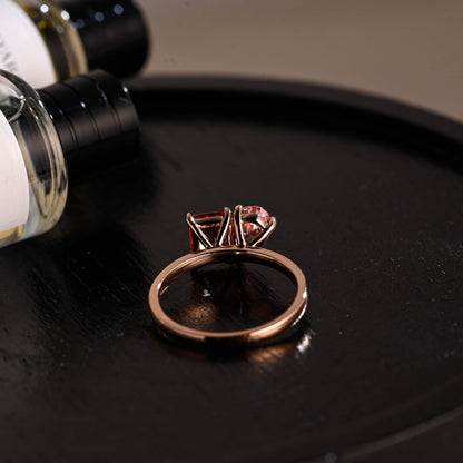 Solid Gold Lab Grown Orange & Pink Sapphire Toi et Moi Wedding Ring, Memorial Two Stone Engagement Ring