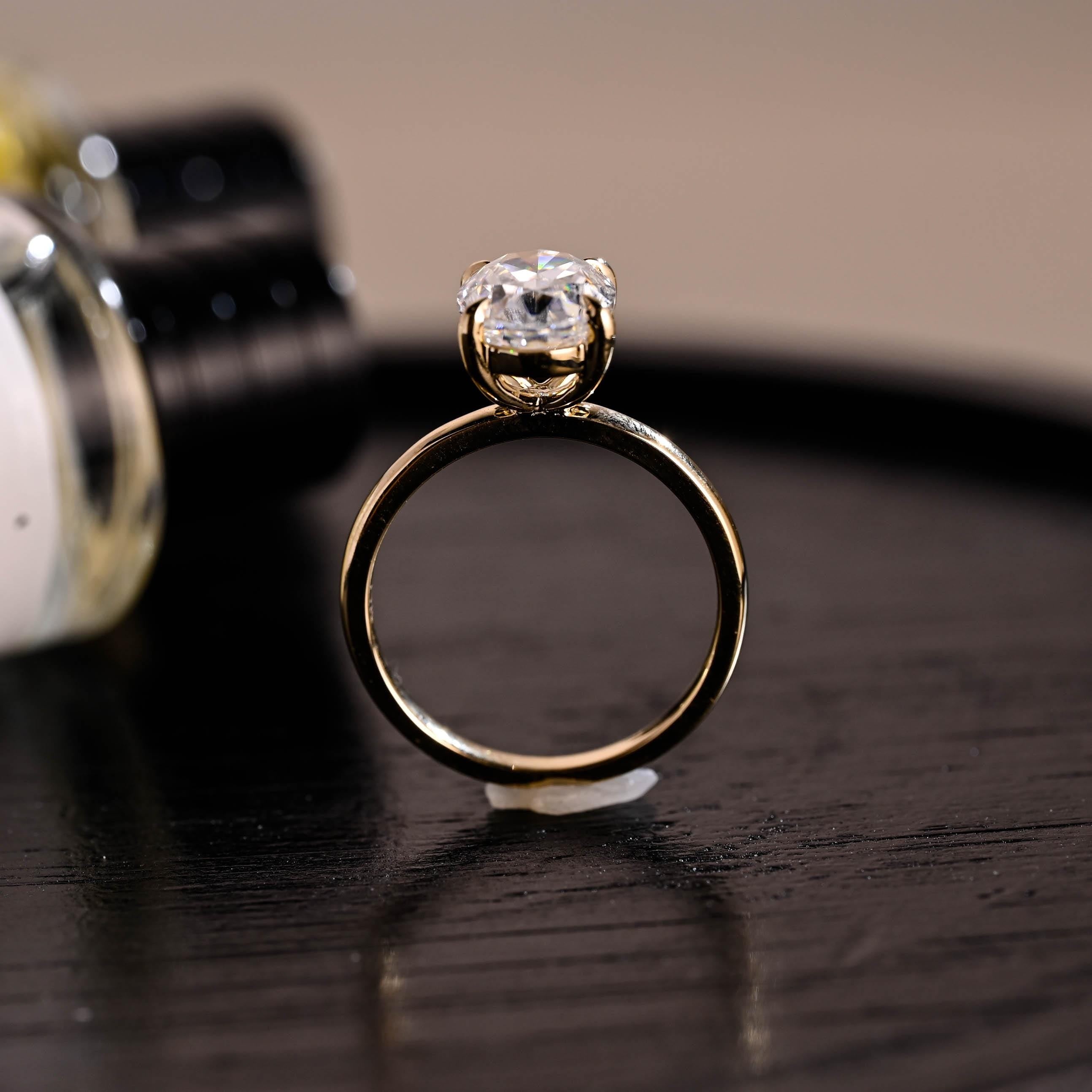 Solid Gold Crushed Ice Oval Cut Moissanite Engagement Ring, Solitaire Wedding Ring