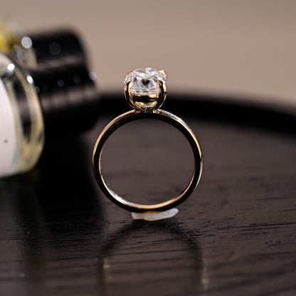 Solid Gold Crushed Ice Oval Cut Moissanite Engagement Ring, Solitaire Wedding Ring