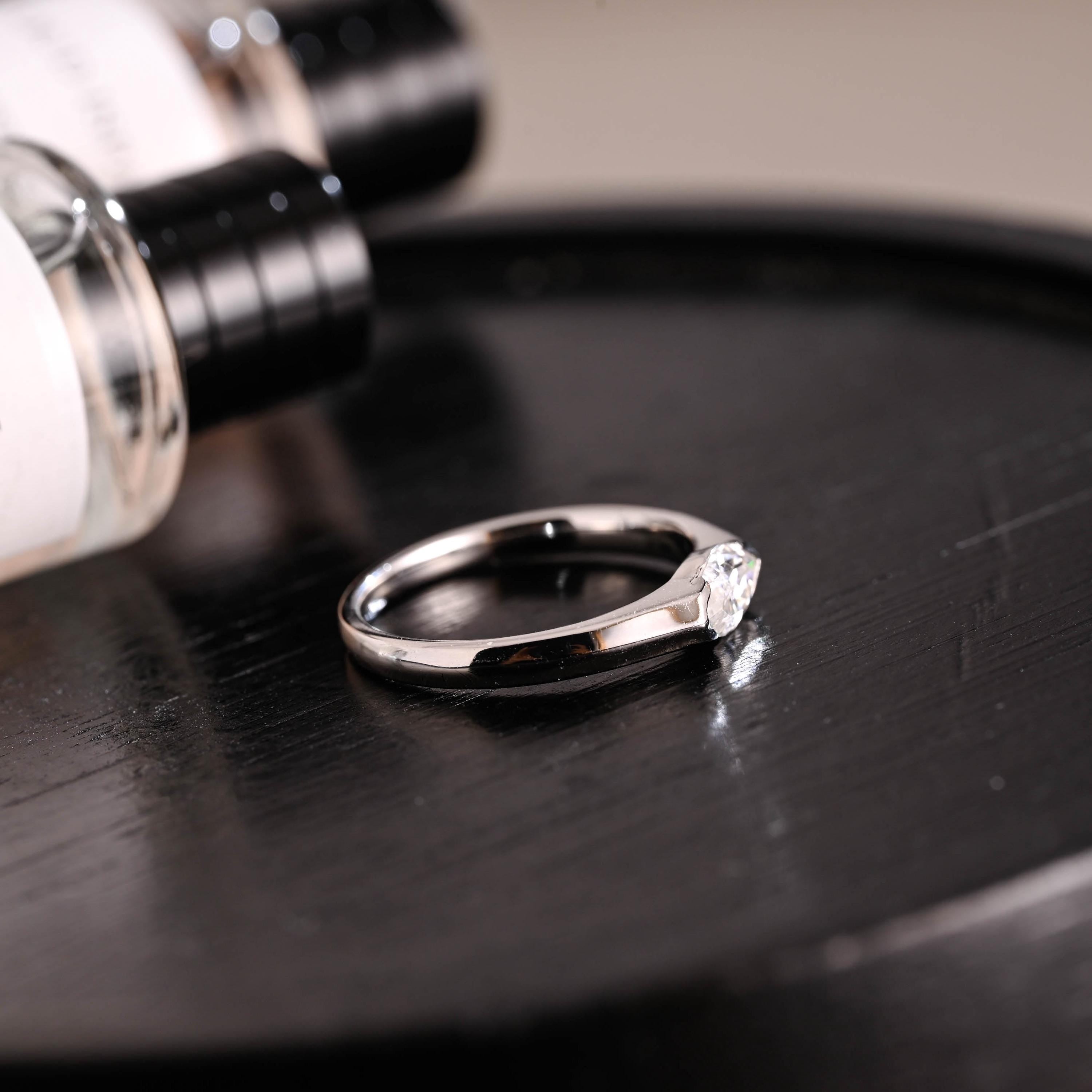 Solid Gold Marquise Moissanite Wedding Band, Matching Ring